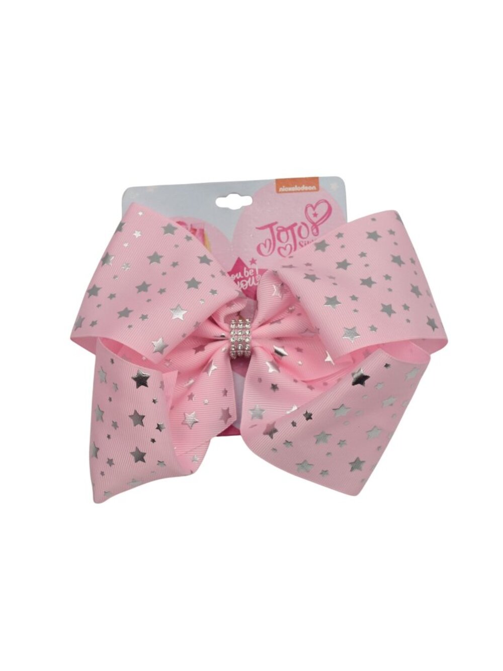 Jojo Siwa Signature Pink Hair Bow With Silver Stars Design Rhinestone Accent New